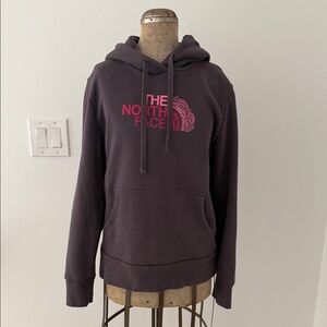 The North Face Dark Plum Hoodie with Pink Logo - Size Medium